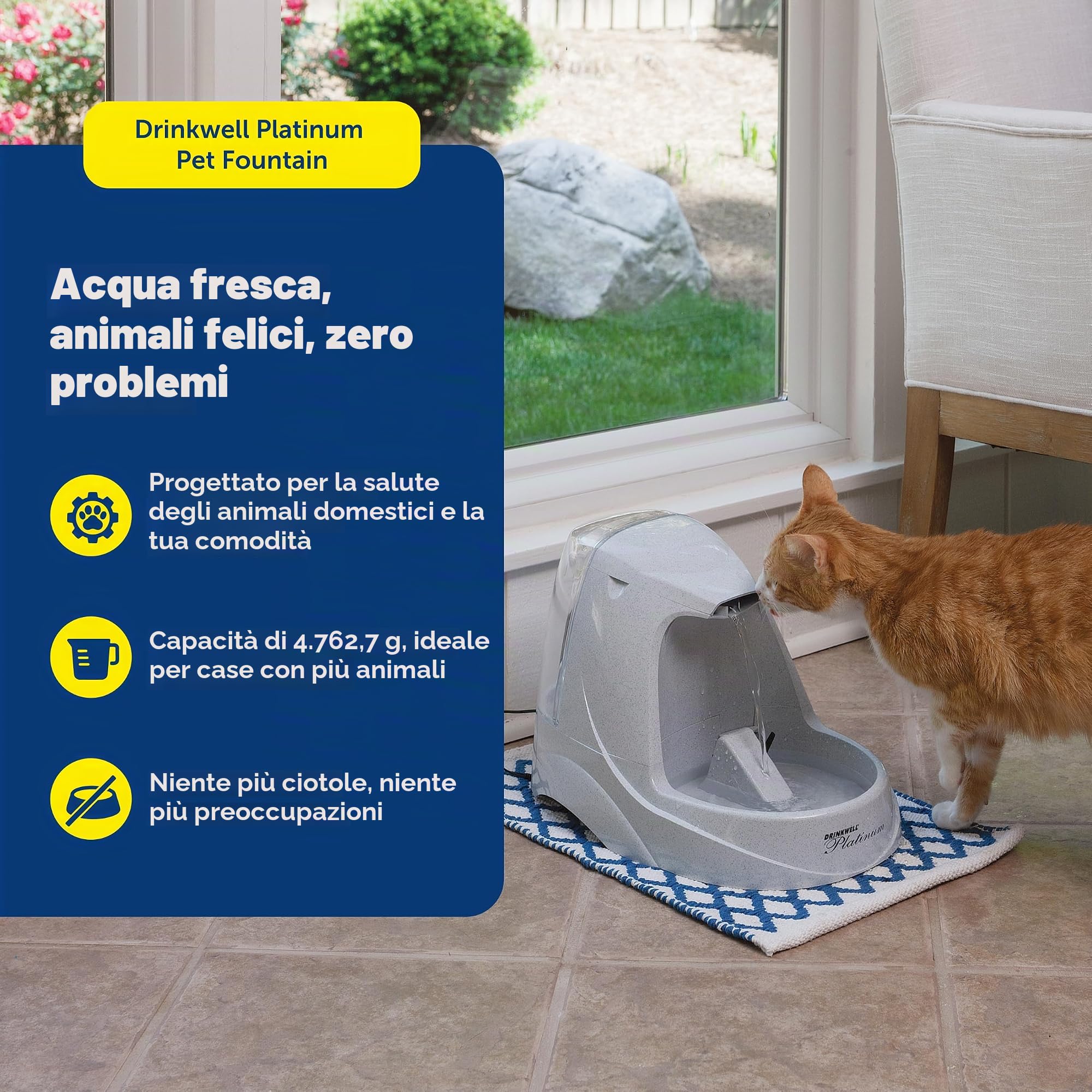 PetSafe Drinkwell Platinum - Fontana d'acqua per cani e gatti, fontanella automatica per animali domestici, 4762,7 g, grigio
