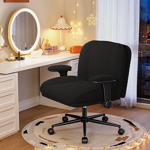 Miniatura 7 de Silla de Oficina con Piernas Cruzadas con Brazos Abatibles, Silla de Piernas Cruzadas Ancha con Ruedas y Asiento Extra Profundo Engrosado para