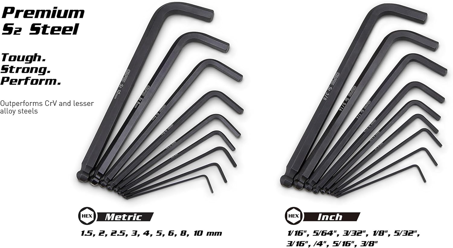 Capri Tools Hex and Torx Key Set, Long Arm, Hex Ballpoint End, Metric & SAE