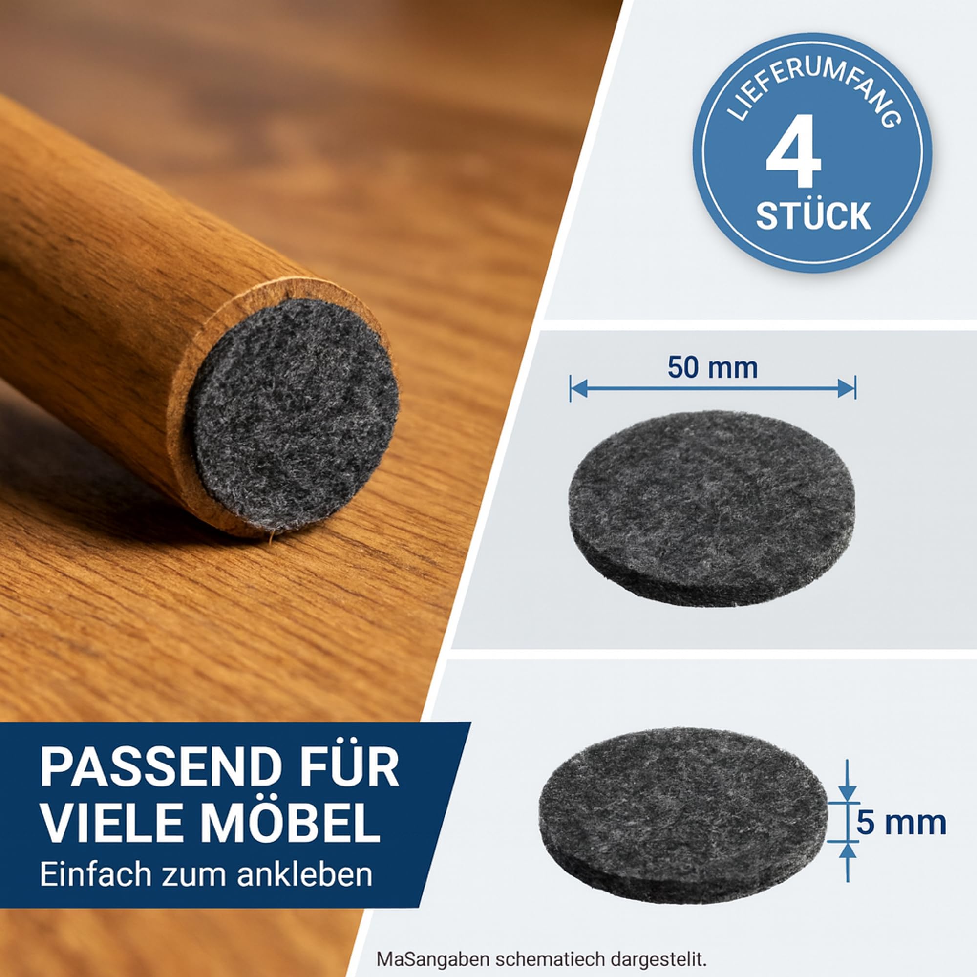 peha® Feltrini / Mobili scivola, autoadesiva, PREMIUM - 5,0 mm altezza | Ø 50 mm (4 pezzi)