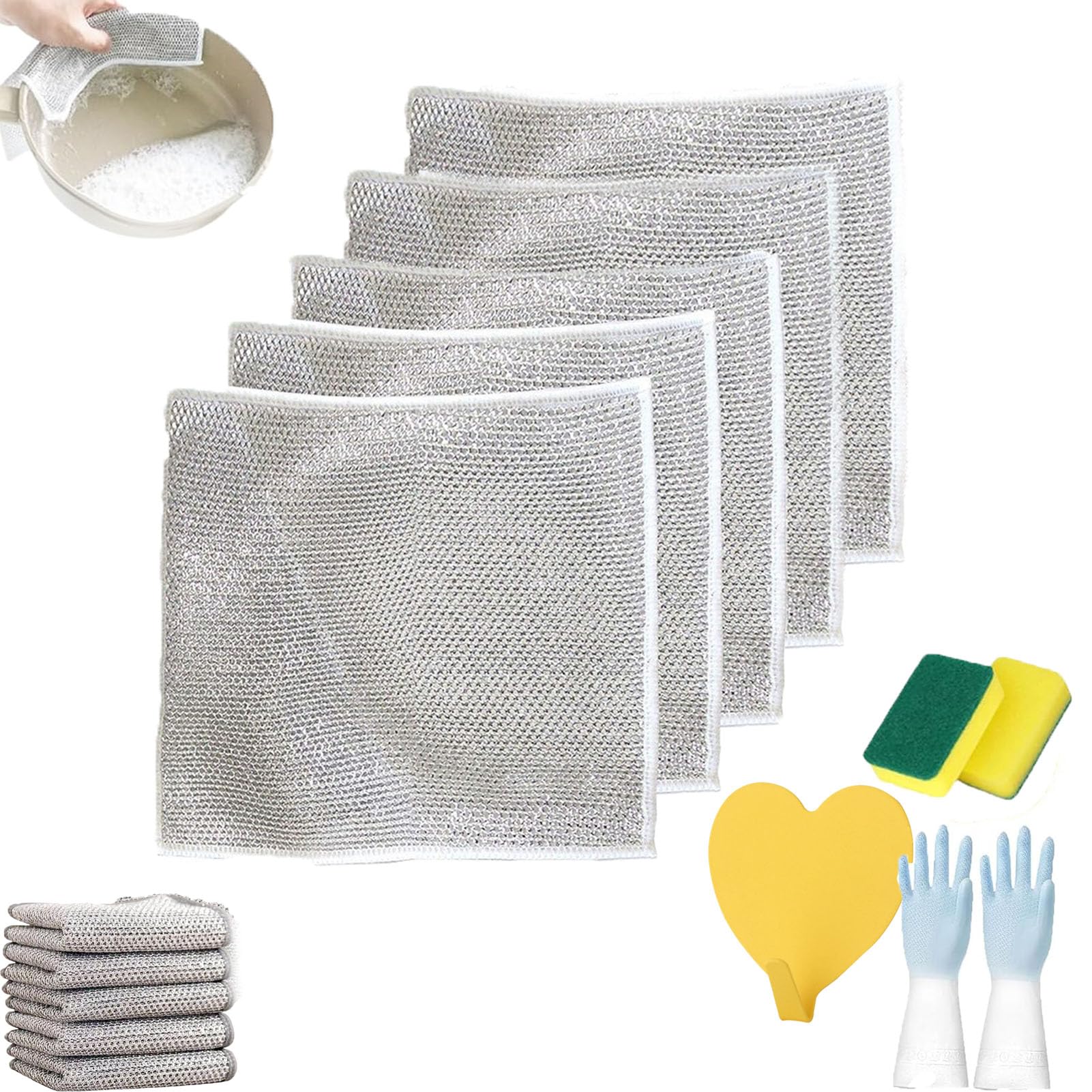 HOPASRISEE Multipurpose Wire Dishwashing Rags For Wet And Dry, Multipurpose Non-Scratch Scrubbing Wire Dishwashing Rags, Mesh Cleaning Cloth, Steel Wire Dish Cloths For Washing Dishes (5PCS, thicken)