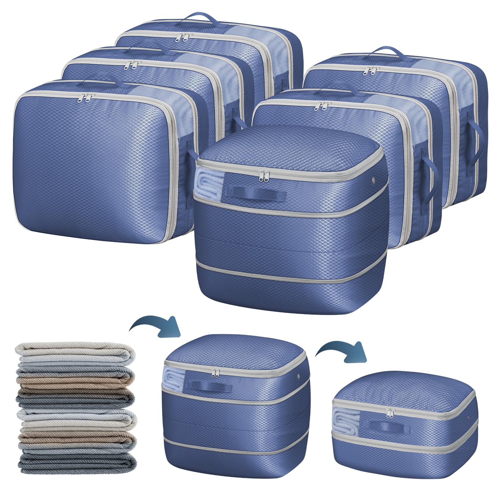 DIMJ Compression Storage Bags 6 Pack - Blanket Storage Bags with Window Zipper, Ultra Space Saving Self Compression Organizer for Puffer Jacket, Bedding, Lightweight Comforter Duvet, Sweater, Sheet