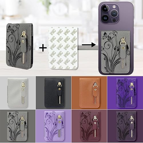 Miniatura 2 de Lacass Tarjetero con cremallera y función atril para teléfono para la parte posterior del teléfono, adhesivo para iPhoneSamsungMotoBLUNokia y la