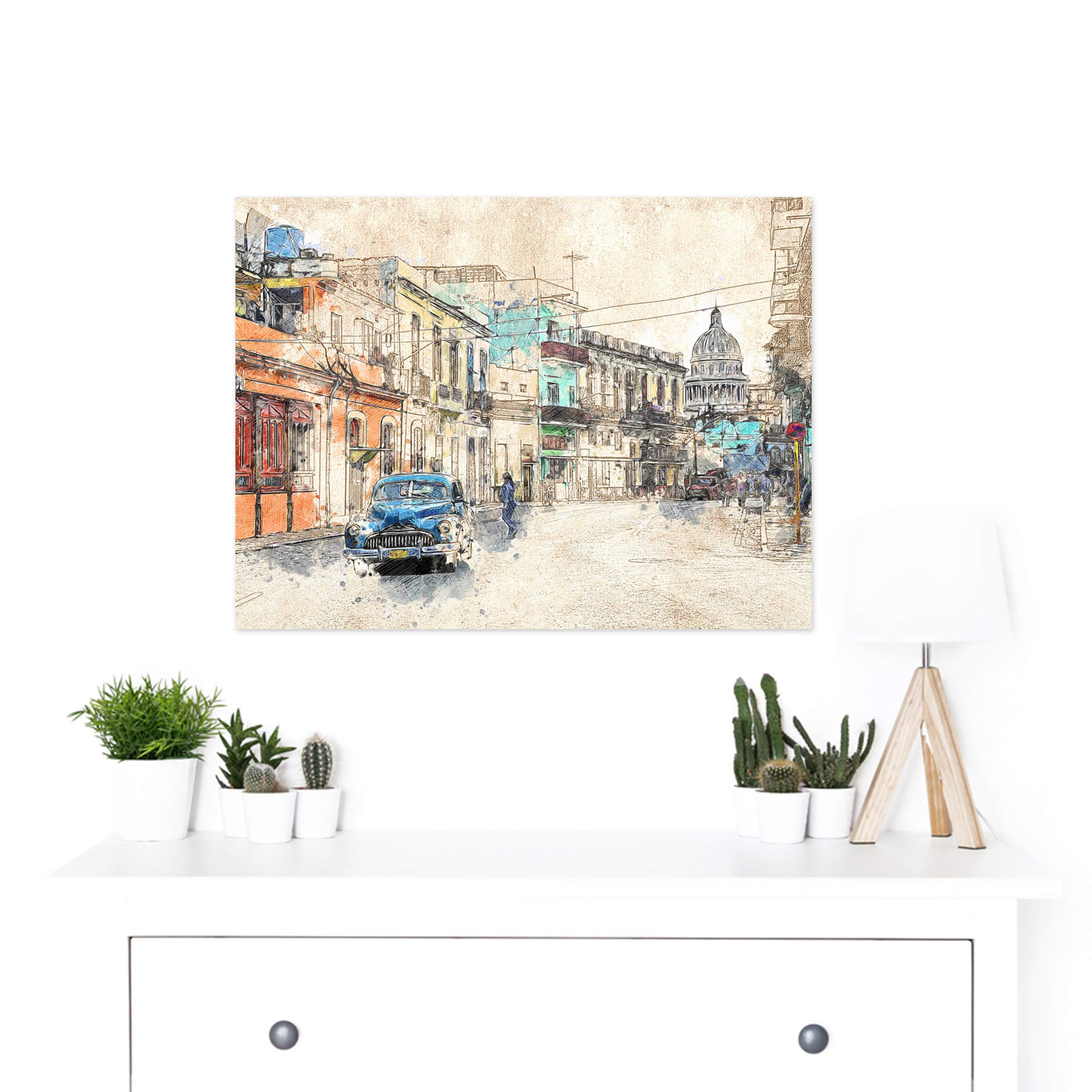 Summer Cuba アートポスター A2版 Amazon.com: Havana Cuba Street Painting Sketch Large Art
