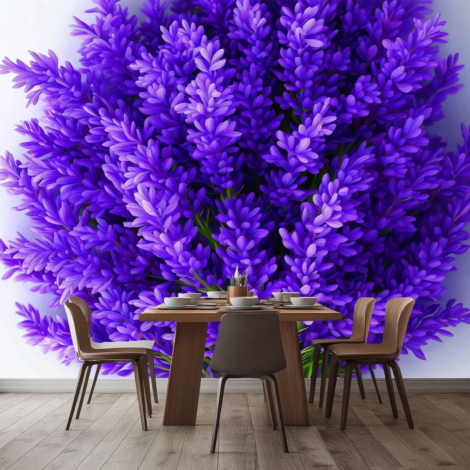 3D Effect Photo Wallpaper Mural Hyperrealistic Flowers Plants Lavender, Purple Non-woven Wall for Living Room Bedroom Children's Room TV Background Modern Wall Decoration, 350cm x 256cm Stickers - Fra
