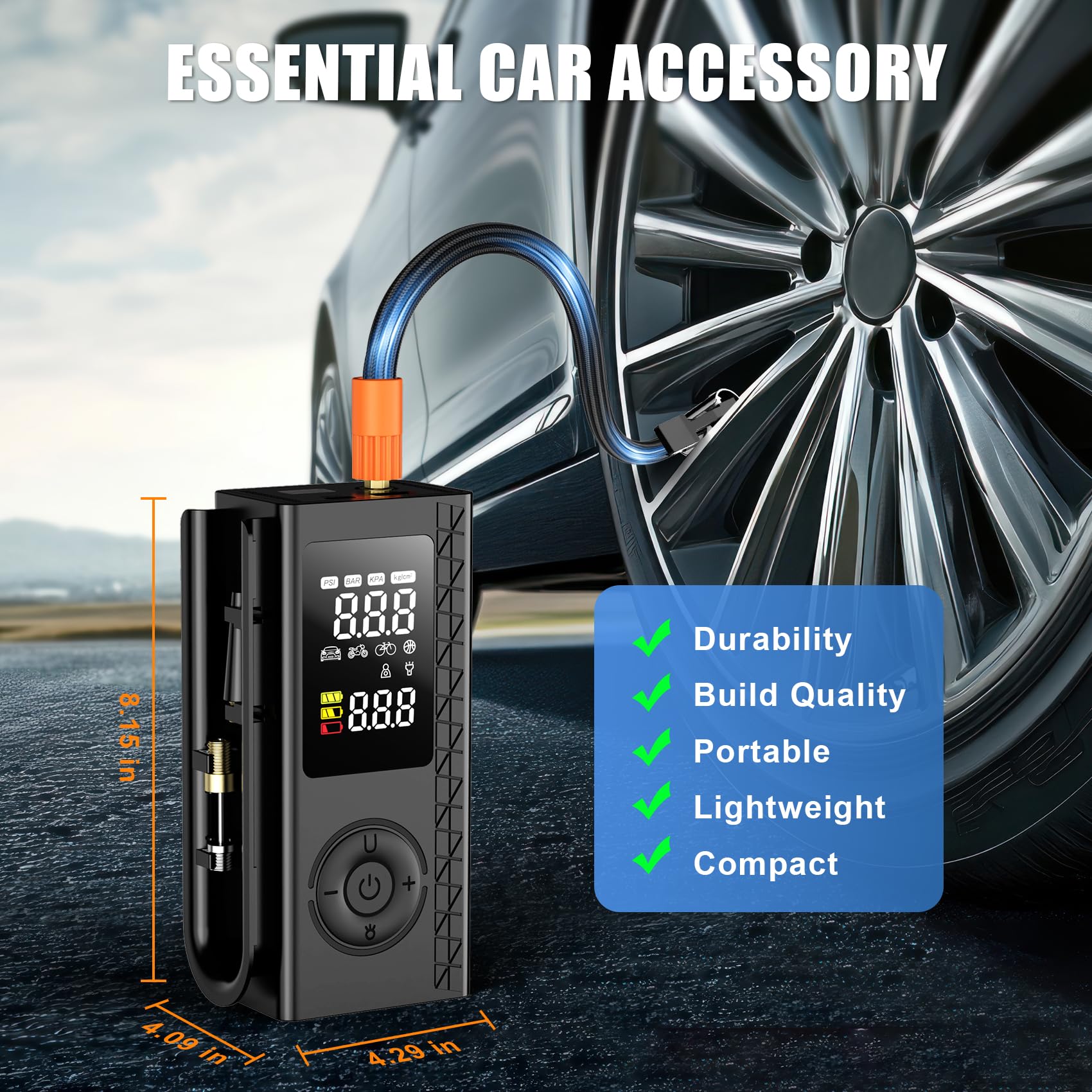 Tire Inflator Portable Air Compressor 150PSI Cordless Air Pump For Car Tires Bike Pump Motorcycle Balls with Digital — view 7