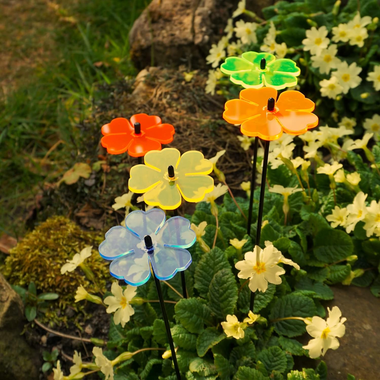 Sun Catcher Garden Decor Ornaments Double Blossoms, Set of 5 Decorative Garden Stakes, 25cm/10'' high Outdoor Yard Accessory, Great Gardeners Gift, Colour:Mixed Colours : Patio, Lawn & Garden