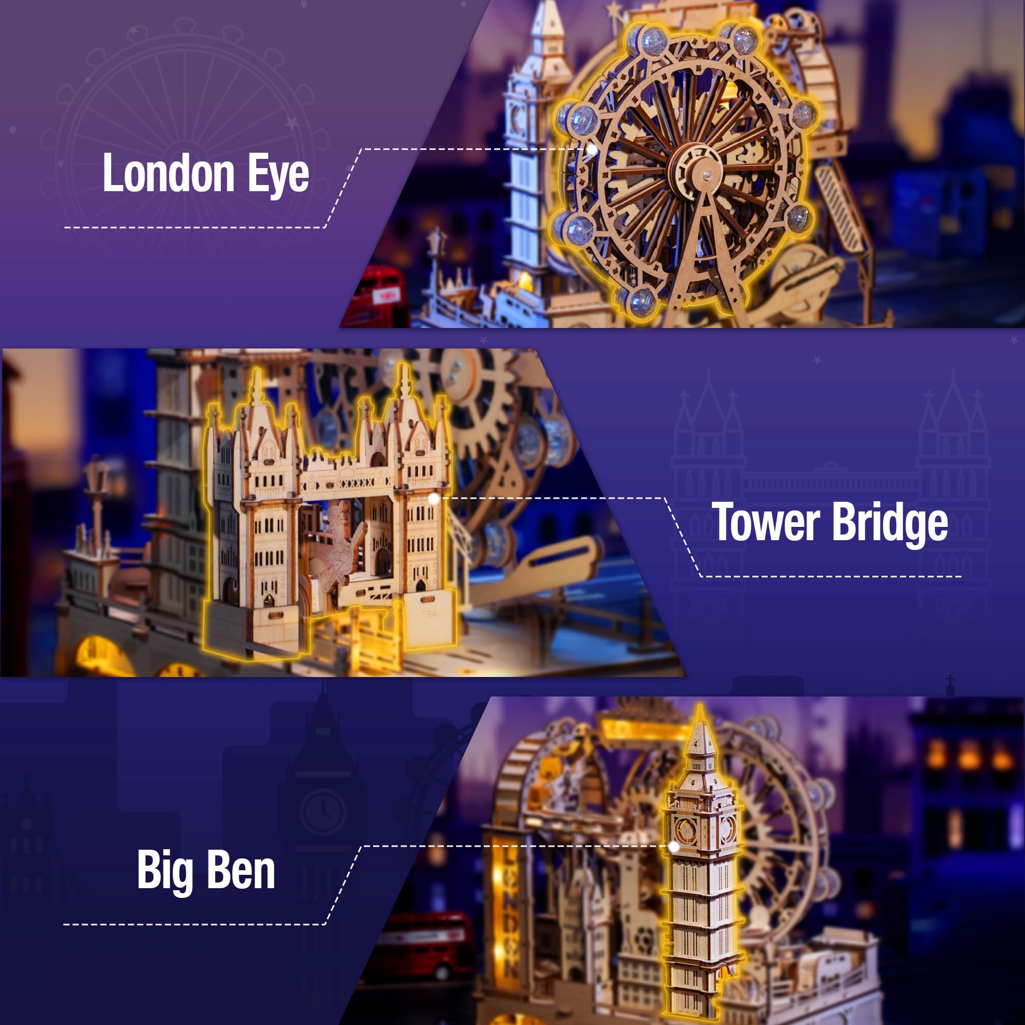 ROKR Puzzles de madera 3D para adultos Marble Travel London, kits de modelado "hazlo tú mismo", modelos de madera para ensamblar, decoración del hogar, regalos de cumpleaños para adultos y niños