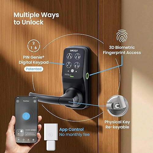 Miniatura 2 de Lockly Secure Pro Smart Lock Wi-Fi, Keyless Entry Digital Keypad Door Lock, 3D Biometric Fingerprint Sensor Front Door Lock with Handle, Voice