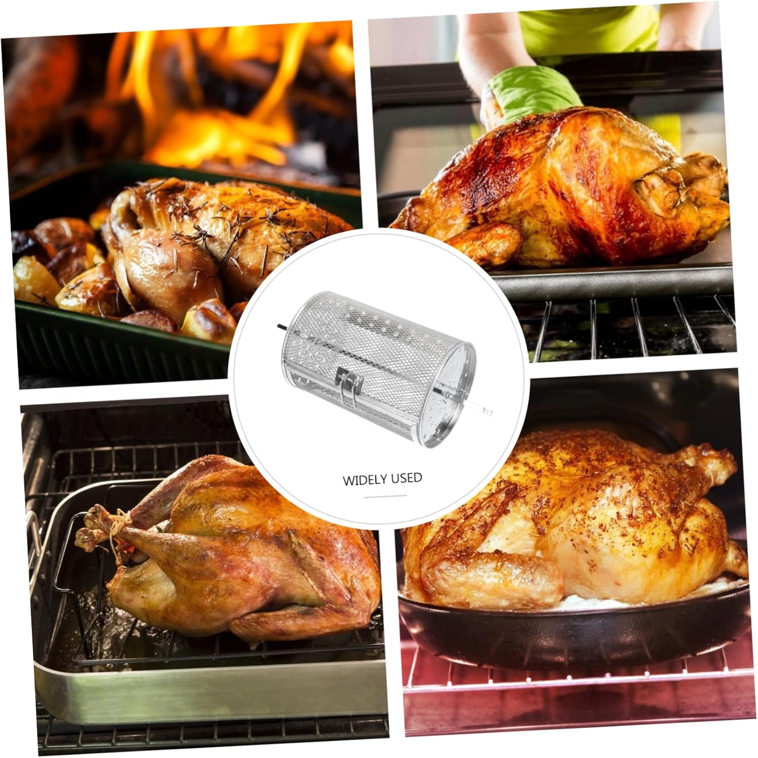 Cabilock Rotary Baking Cage Shaft Rolling Grill Basket Grilling Accessories Baking Tool for Nuts Dishwasher Safe