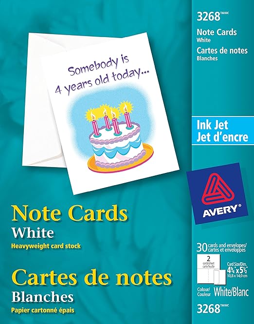 Avery Note Cards for Inkjet Printers, 41/4" x 51/2", White, Uncoated