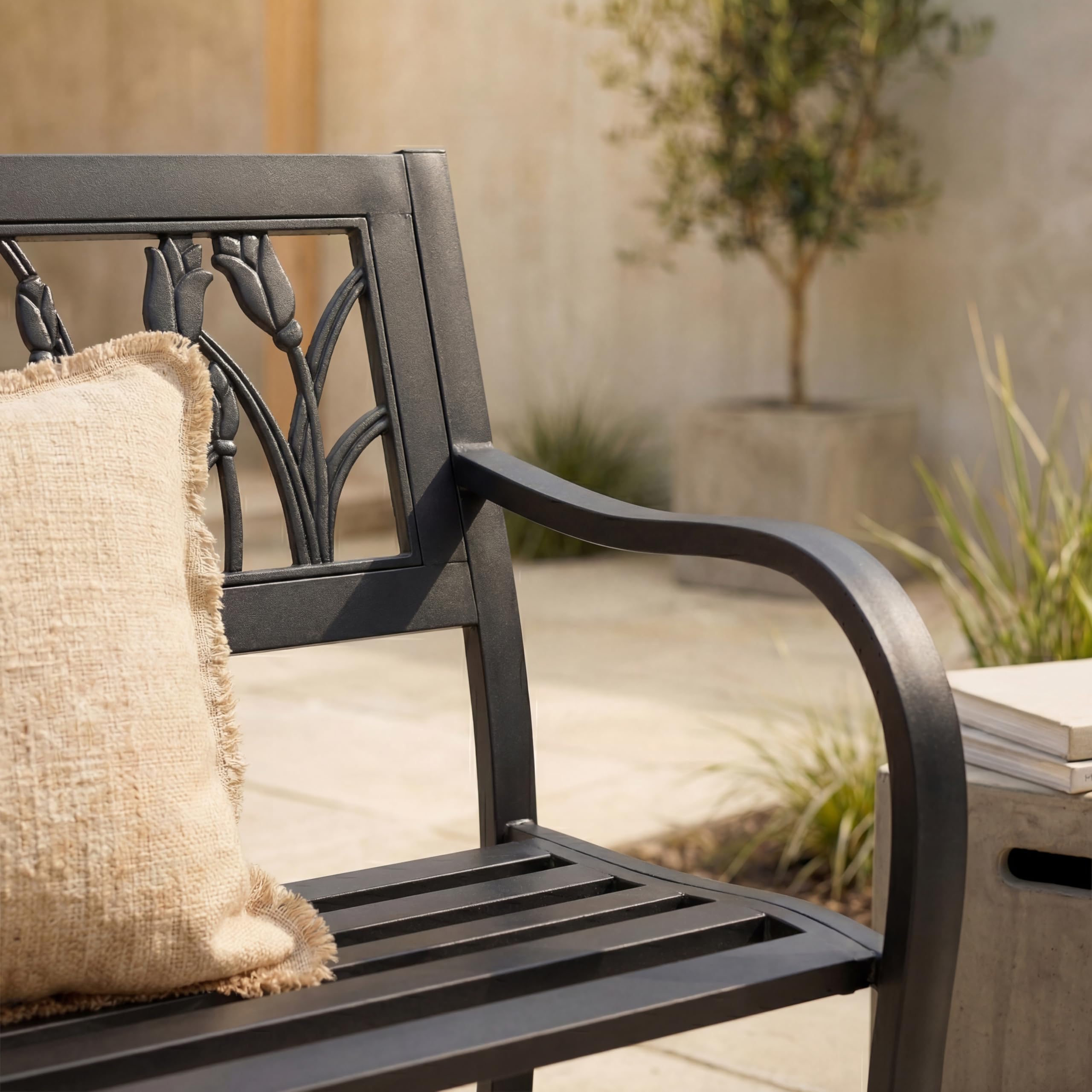 Garden Vida Panchina da Giardino in Acciaio, Design a Tulipano 3 posti a Sedere per Esterni con mobili da Giardino