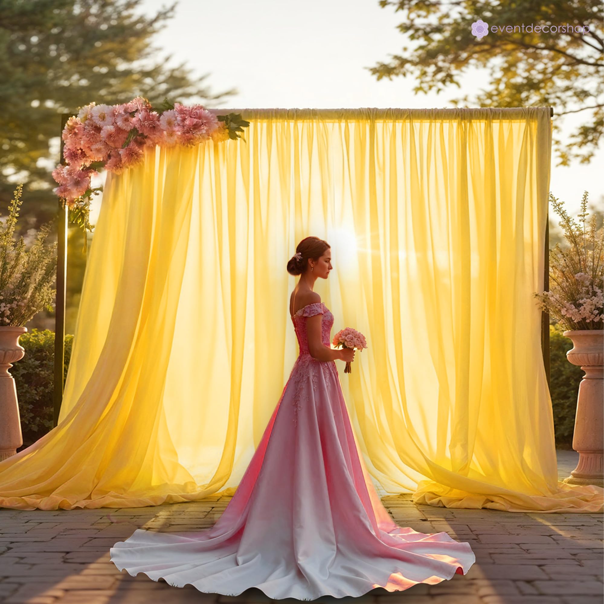 Elegancka zasłona bez zagnieceń – poliestrowa zasłona na wesele, imprezę, do fotografii na baby shower, duże tło do budki fotograficznej na wydarzenia, wystrój domu, złoty panel 3 x 6 metrów z
