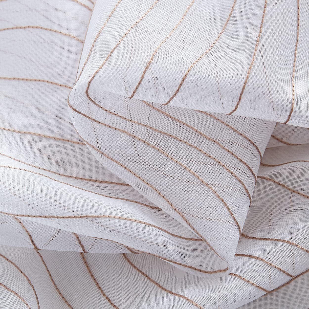 Enactex White Embroidery Sheer Curtain with Beige Wave Pattern 95 Inches Long for Living Room, Modern Design Light Filter Textured Drapes Grommet Window Treatment for Bedroom, 2 Panels