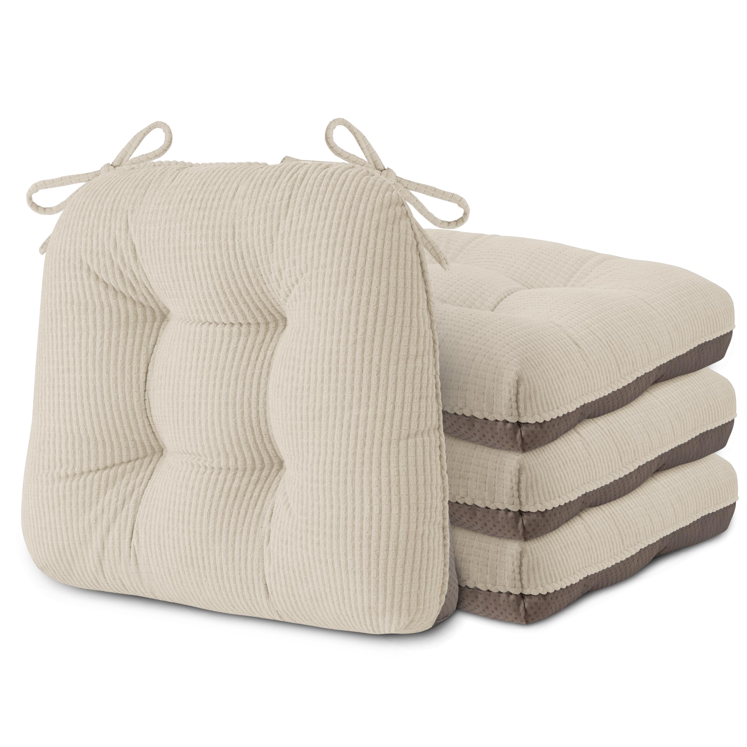AddGrace Juego de 4 cojines antideslizantes de 40 x 40 x 8 cm, color blanco | Cojín suave para silla con acolchado de 8 cm de alta calidad para interiores, cocina o comedor