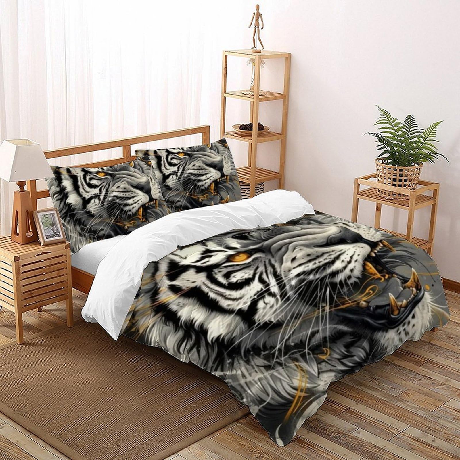 Housse de couette double tigre 200x200cm microfibre premium