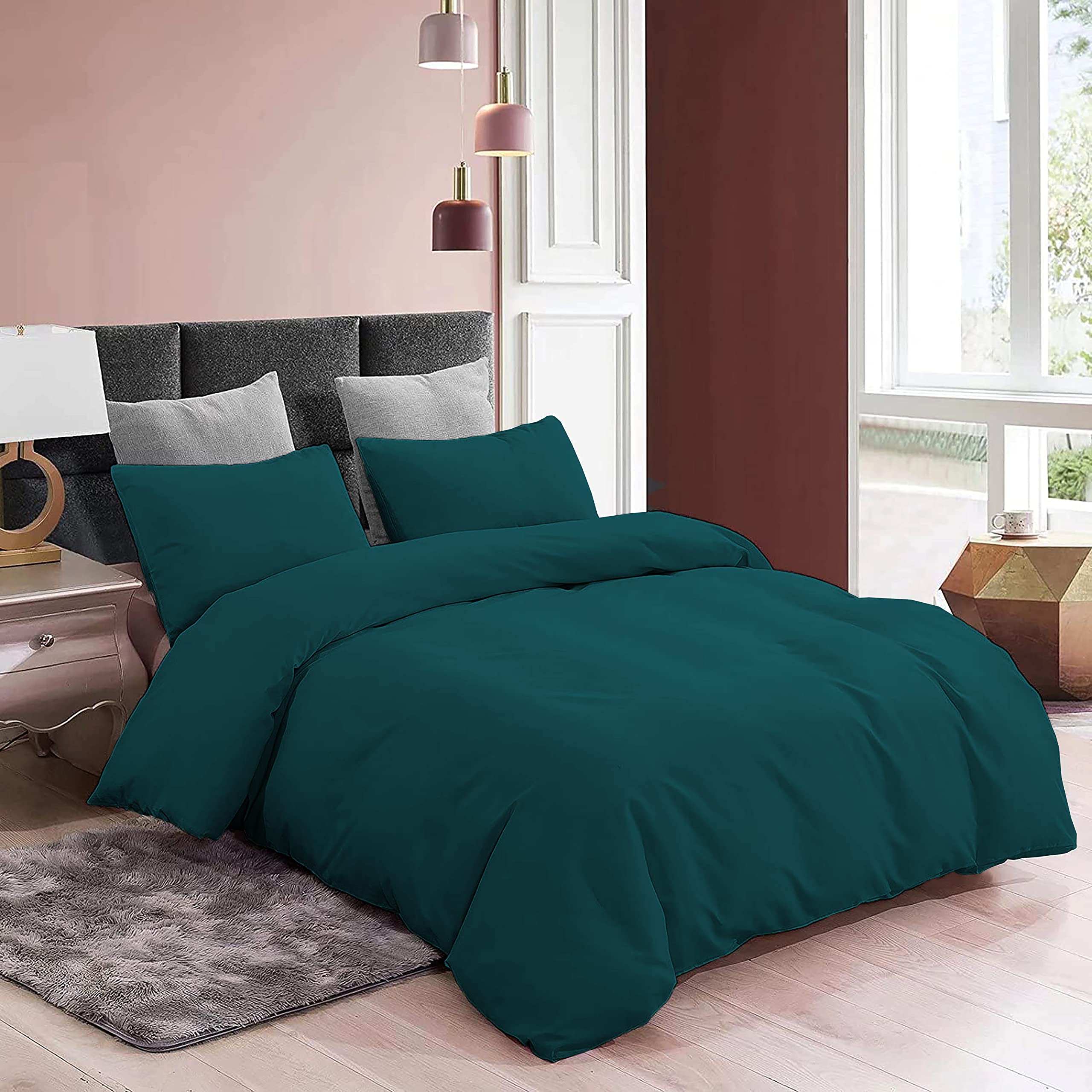 YRM Bedding's Duvet Covers - 100% Microfiber, 3-Piece Duvet Cover Set, Ultra Soft with Zipper Closure Duvet Cover (92X106 Inches) and 2 Pillow Cover (18X28 Inches) - King Size/Teal 1