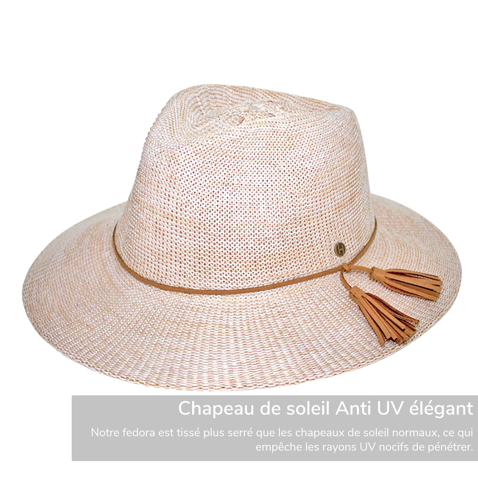 Caroline Fedora Femme Chapeau de Soleil Anti UV UPF50+ Certifié - en Taille M/58cm Ajustable