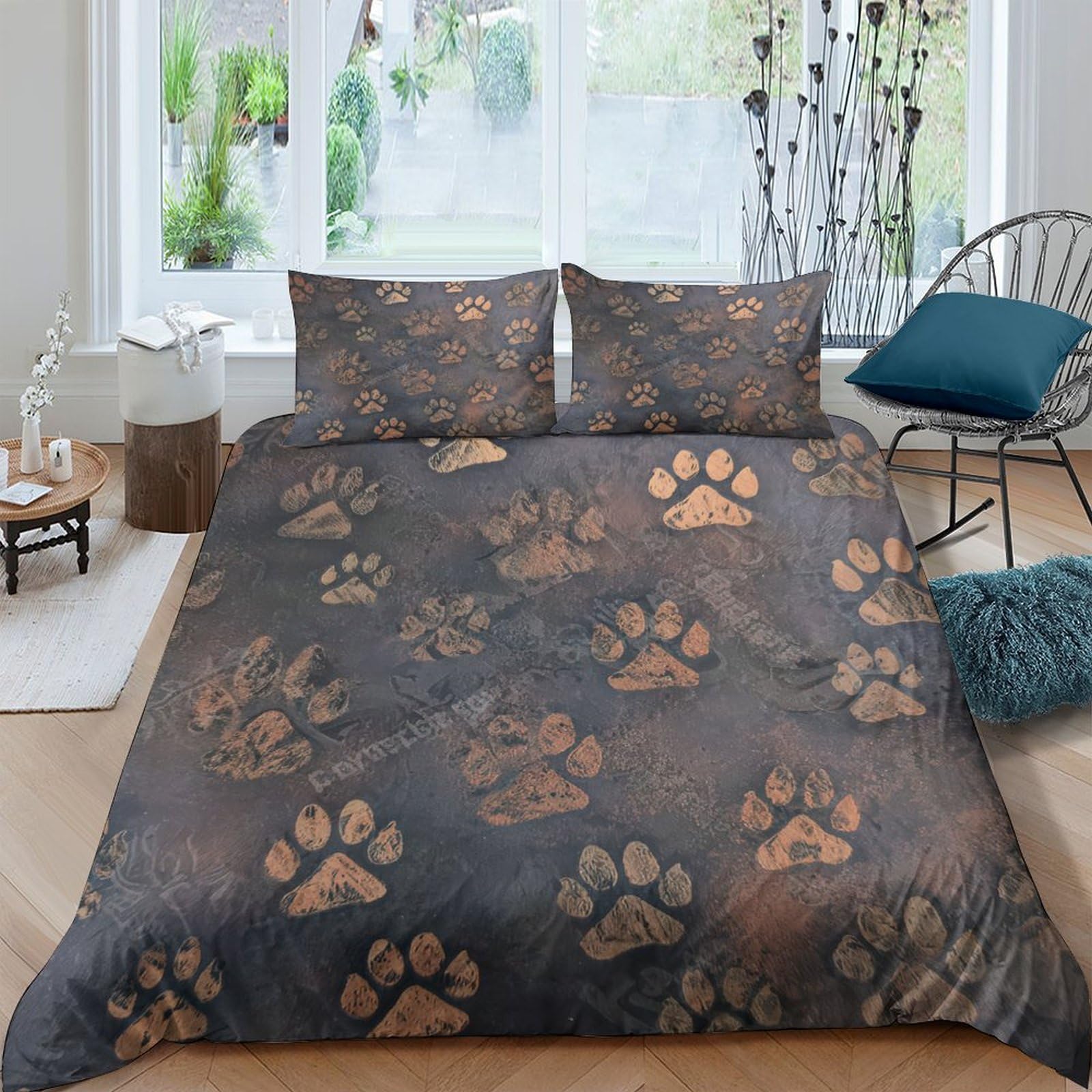 Ctjqhvkz Style-6 3D Printed Brown Paw Print Fitted Sheet Microfiber Soft Animal Pattern Bed Cover Non-Slip For Bedroom Guestroom Single（135X200cm）