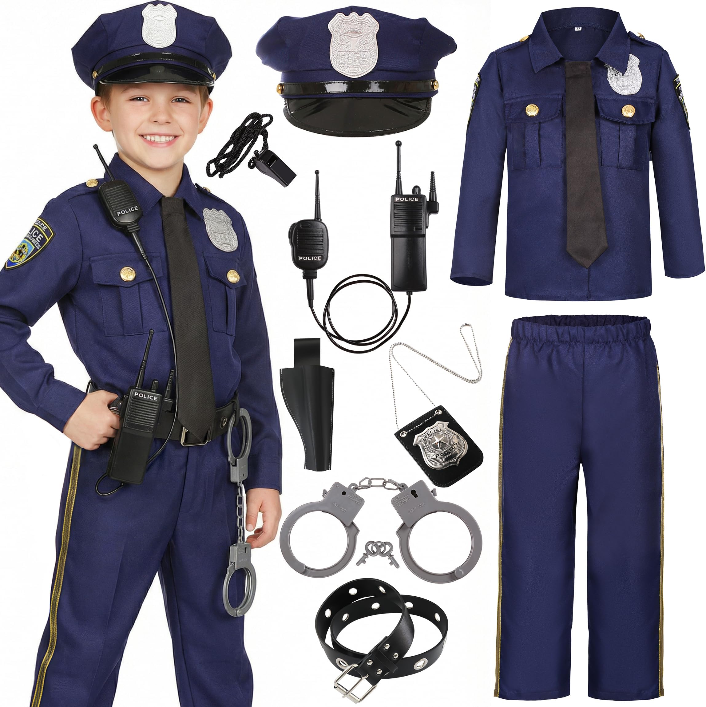 Police Costume for Boys Cop Uniform Costume for Halloween Cosplay Party Dress Up