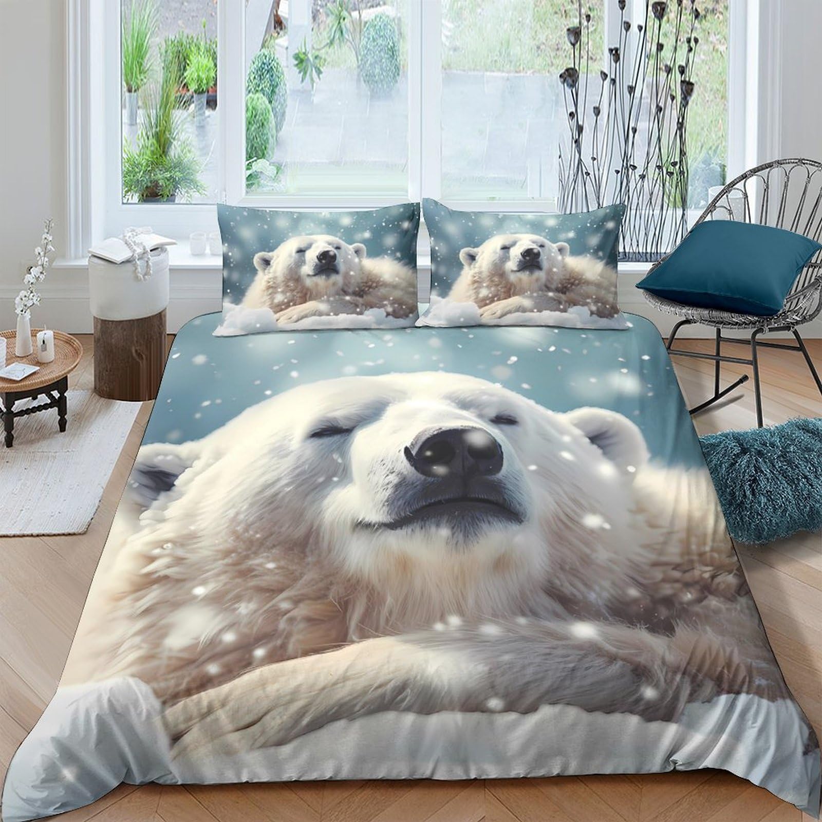 Ctjqhvkz Style-6 3D Printed Polar Bear Fitted Sheet Microfiber Soft Grey White Snow Forest Mattress Cover For Bedroom Guest Room Decor Single（135X200cm）