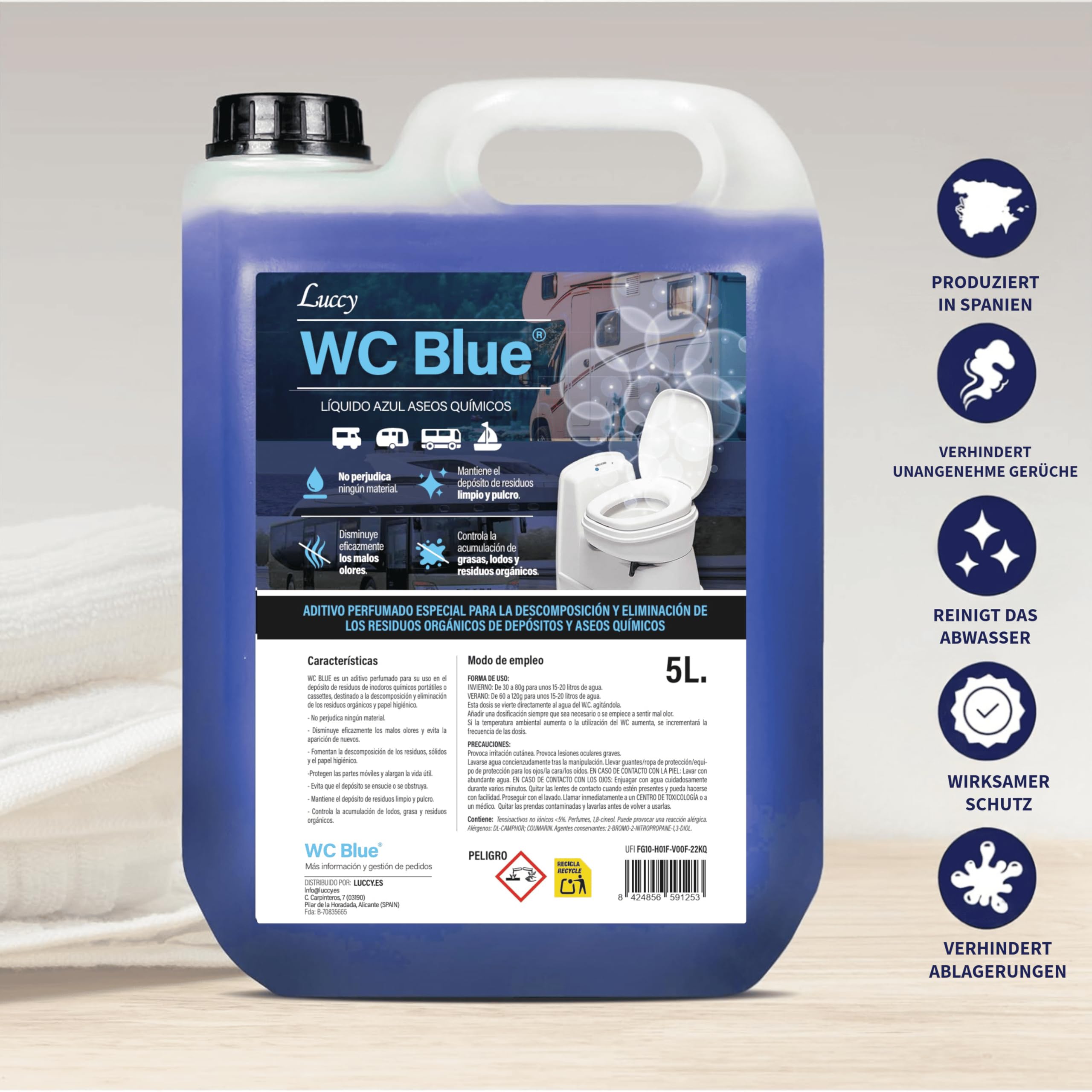 Pack WC Blau 10L + WC Rinse 10L | Zusatz für Schwarzwassertank und Frischwassertank | Flüssigkeiten für Chemietoilette in Wohnmobil, Camper und Caravan