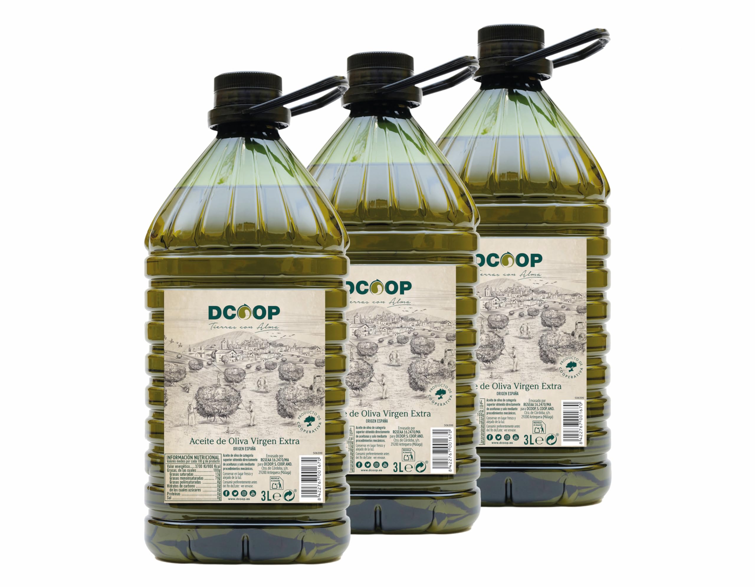 DCOOP Aceite de Oliva Virgen Extra - Ideal Para Cocinar, Botella PET Conserva las Propiedades del Producto, Cooperativas, Pack 3 x 3 Litros