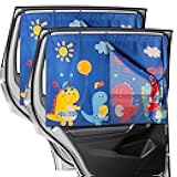 Car Window Shades, 2 PCS Magnetic Double Layer Sun Shade, Side Windows Privacy, Full Covers/Half Shade Options, Cute Dinosaurs, Compatible with Car, SUV, Minivan