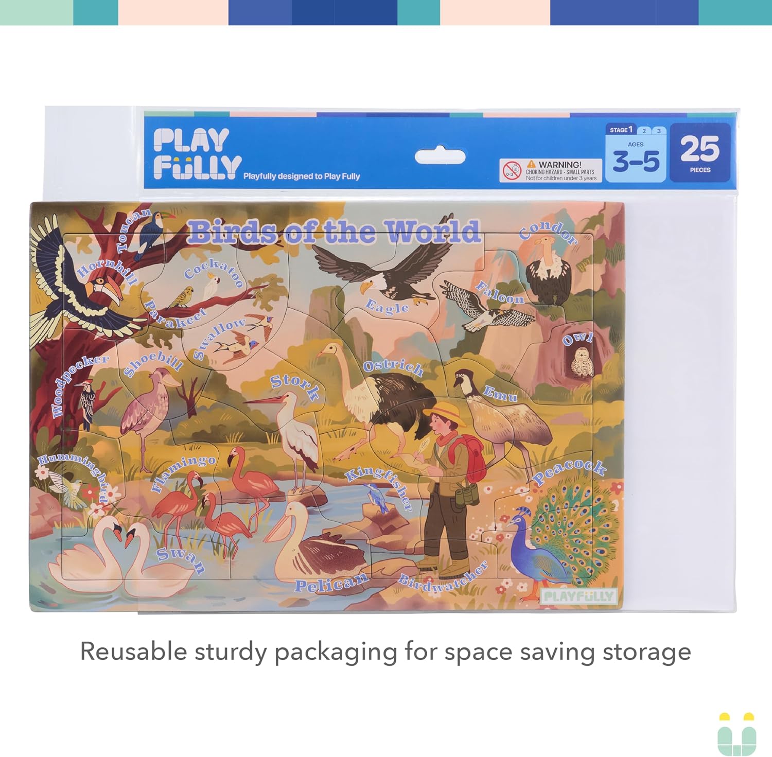 'Birds of the World' 25 Piece Puzzle with Frame for Kids Ages 3-5 | Lost Piece Guarantee | Unique Shapes | Child-Centric Design | Educational Toy for Cognitive Development, STEM, Fine Motor