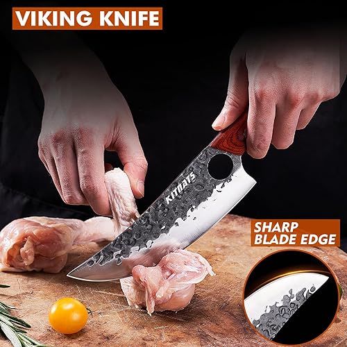 Miniatura 5 de Juego de 3 cuchillos de carnicero forjados a mano, cuchillo de chef serbio afilado, cuchillo de deshuesado, juego de cocina para cortar carne,