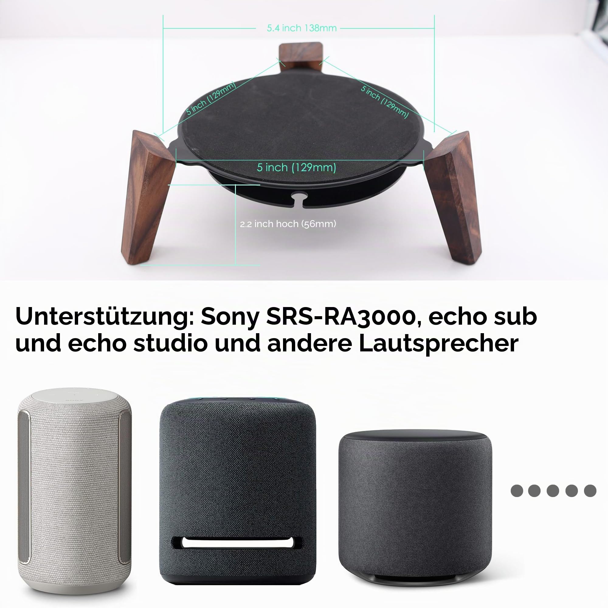 Desktop-Lautsprecherständer für Echo Sub, Echo Studio und Homepod 2. / 1. Generation, Holz-Schreibtischhalterung (Beine aus schwarzem Walnuss)