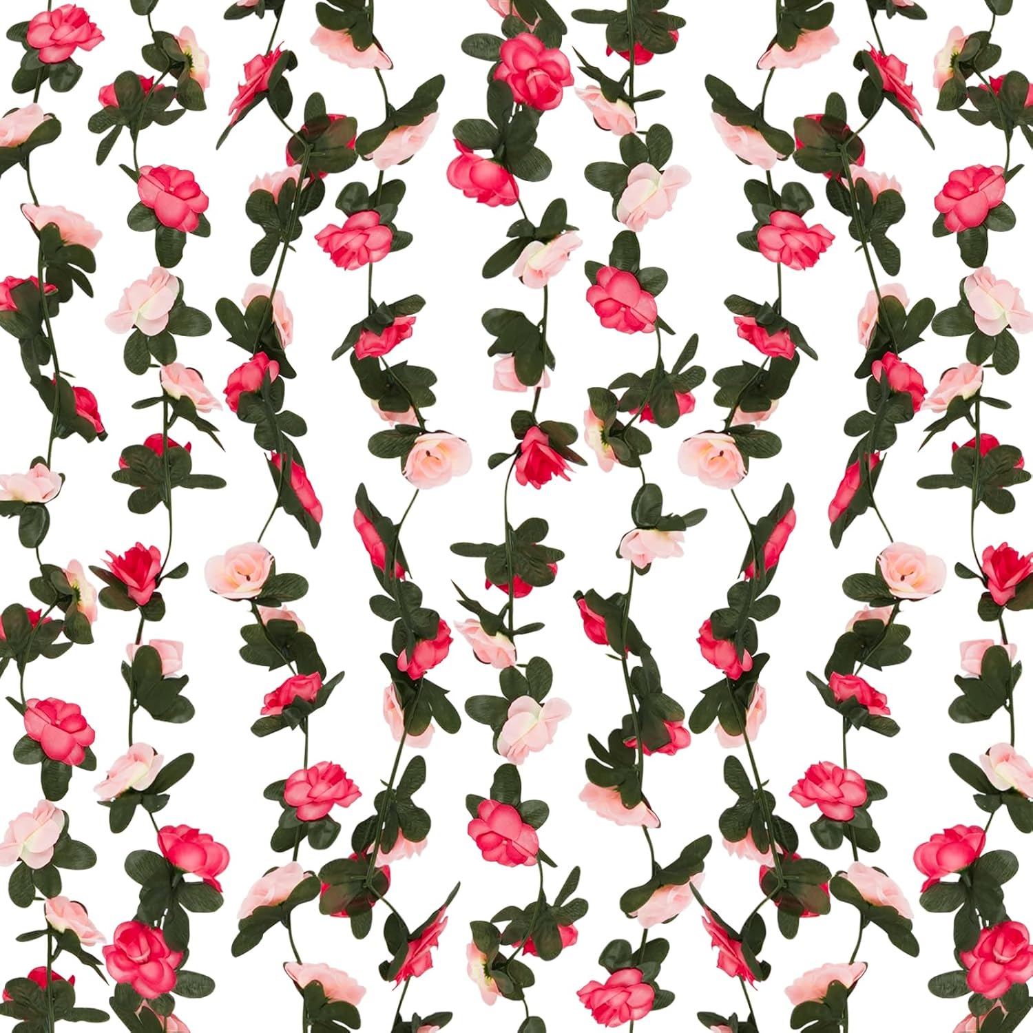 2 Pcs 16.5 Ft Flower Garland Rose Vines, Pink Rose Garland for Decoration, Flower Vine for Bed Room Table Birthday Wedding Party Garden Wall Decor
