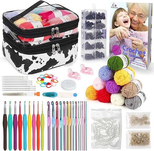 Aeelike Kit de ganchillo para principiantes profesionales, kit de inicio de ganchillo todo para adultos y niños, kit de ganchillo de 68 piezas