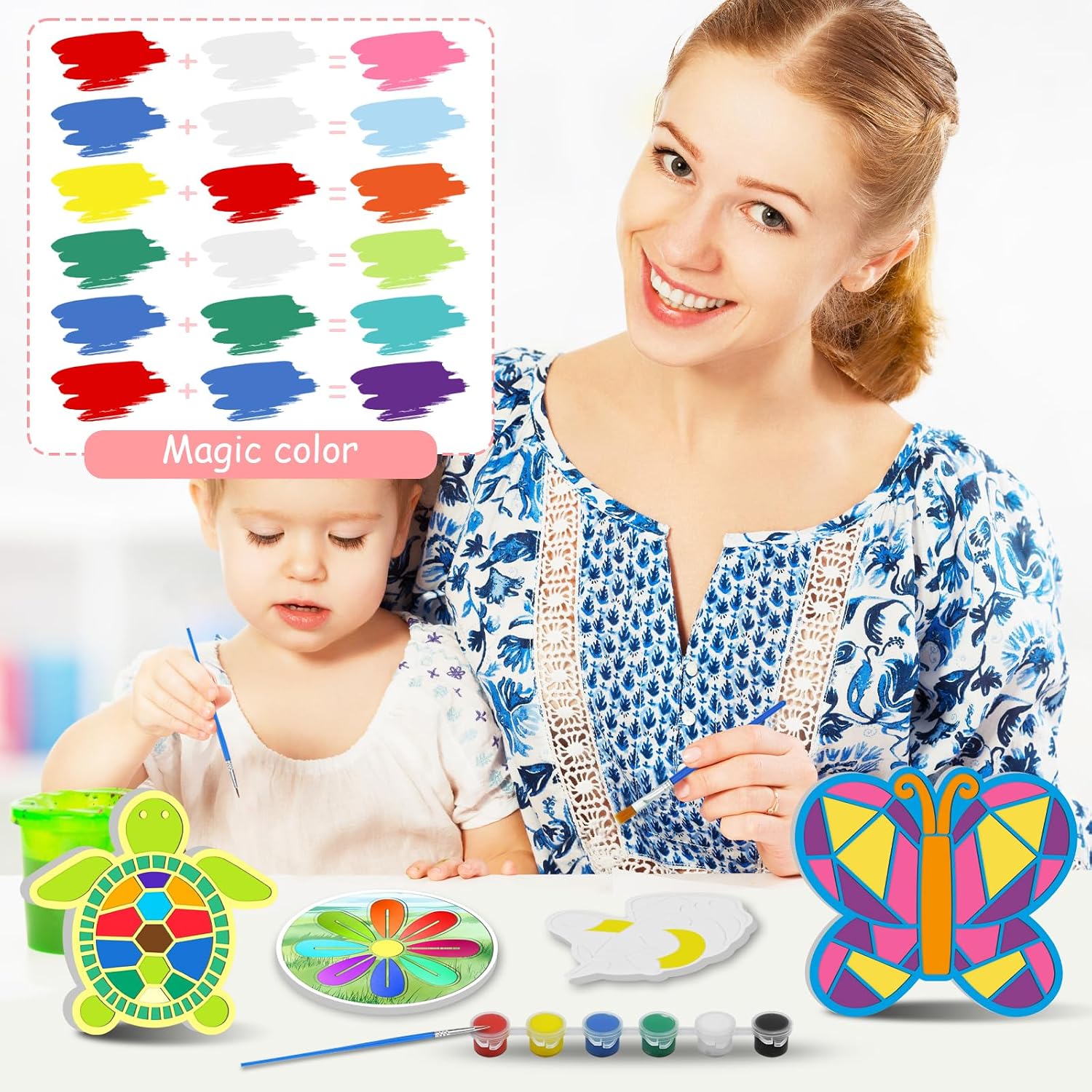 Stepping Stones Painting Kit for Kids, 4 Pack DIY Garden Rocks Art Craft Activity for Children Ages 4-8 Outdoor Paint Gift(Set E)
