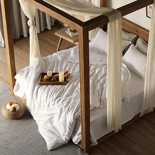 XZ XIFA Juego de funda de edredón de lino blanco, tamaño Queen, 100% lino francés natural, transpirable y duradero, juego de funda de edredón de 3