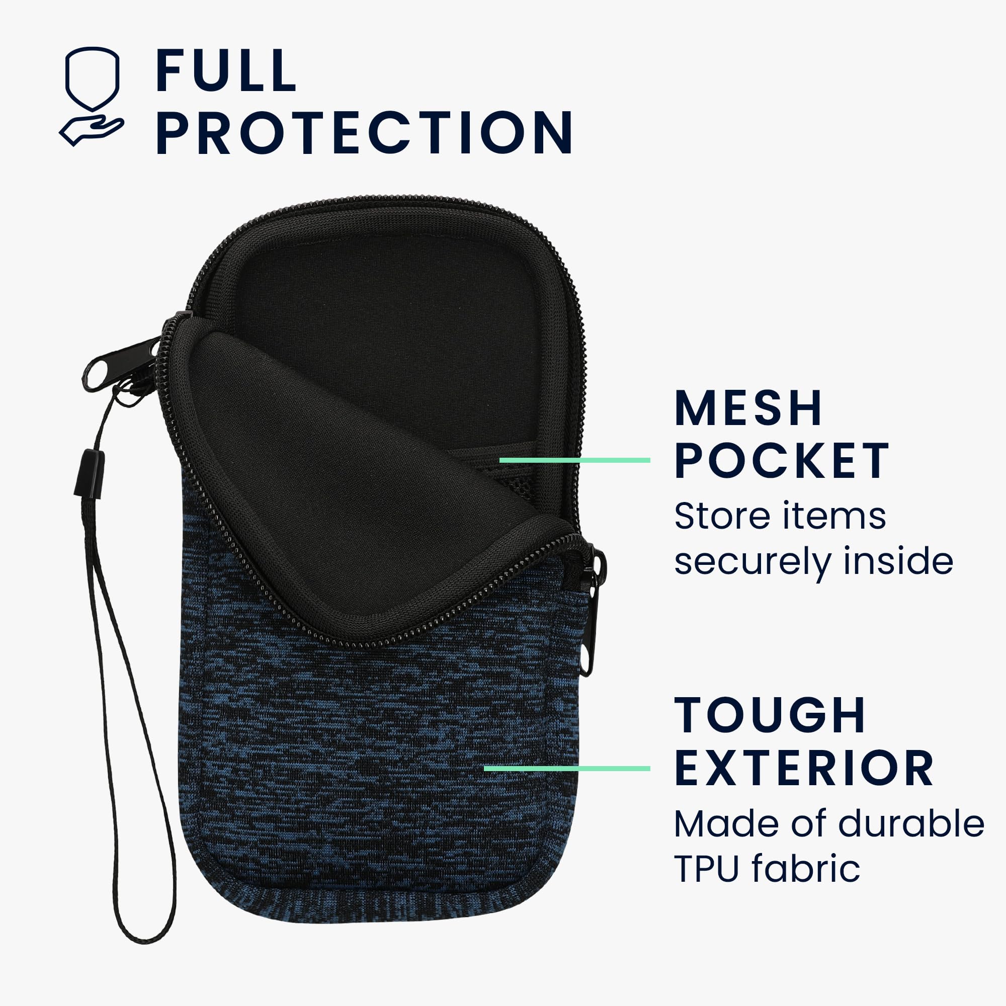 kwmobile Custodia in Neoprene con Zip per Smartphone XL - 6,7/6,8" - Astuccio Portacellulare a Sacchetto con Cerniera - Borsa in deep ocean/nero