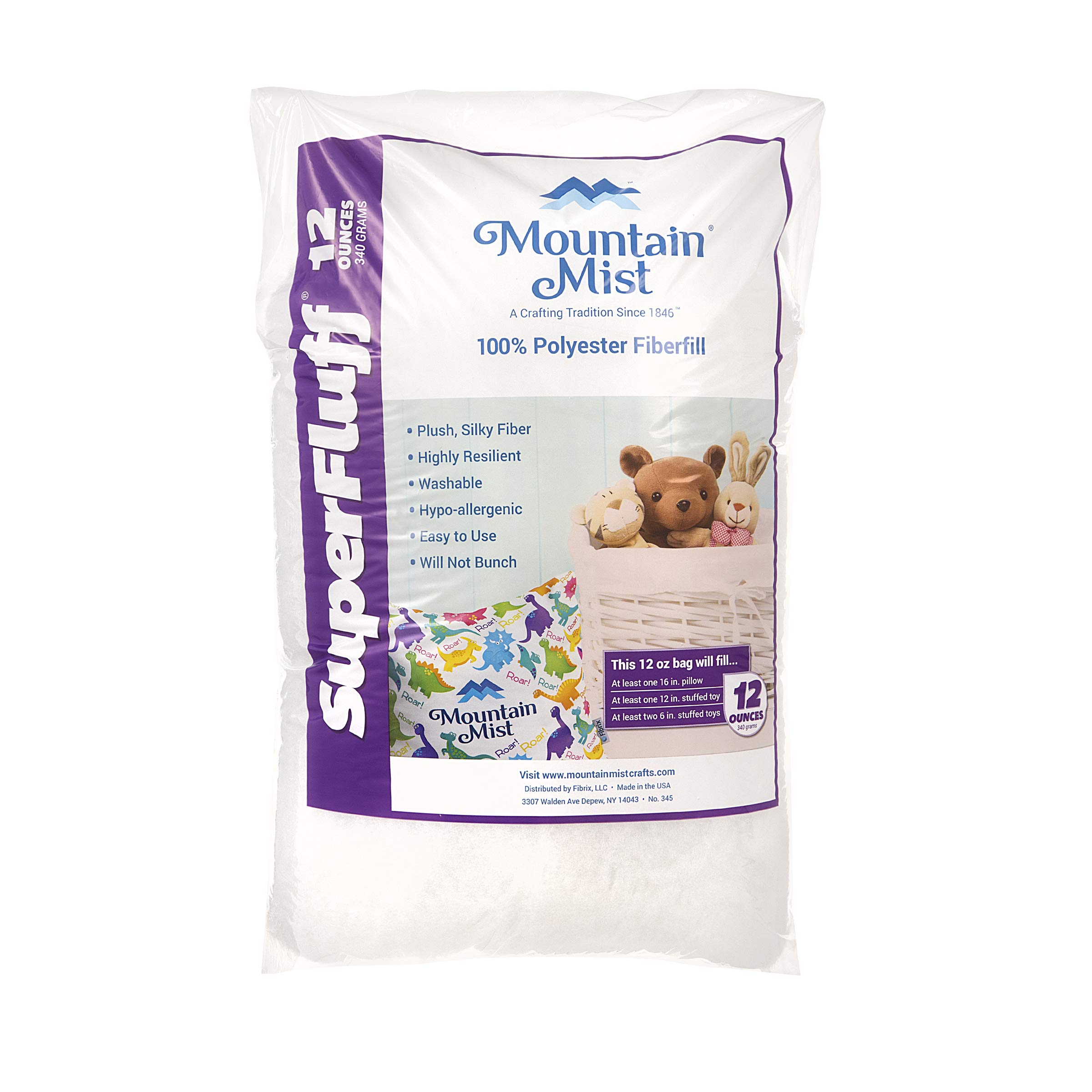 Mountain MistSuperFluff Polyester Fiberfill Stuffing: 12 ounces, Multicolor