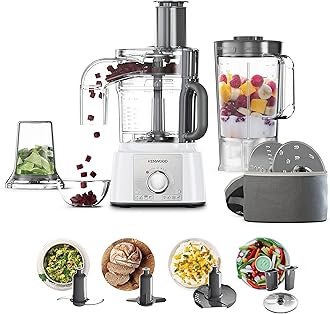FDP65.860WH food processor with 9 attachments. Express Serve and Dice, 1.5L Jug blender and mini chopper, White