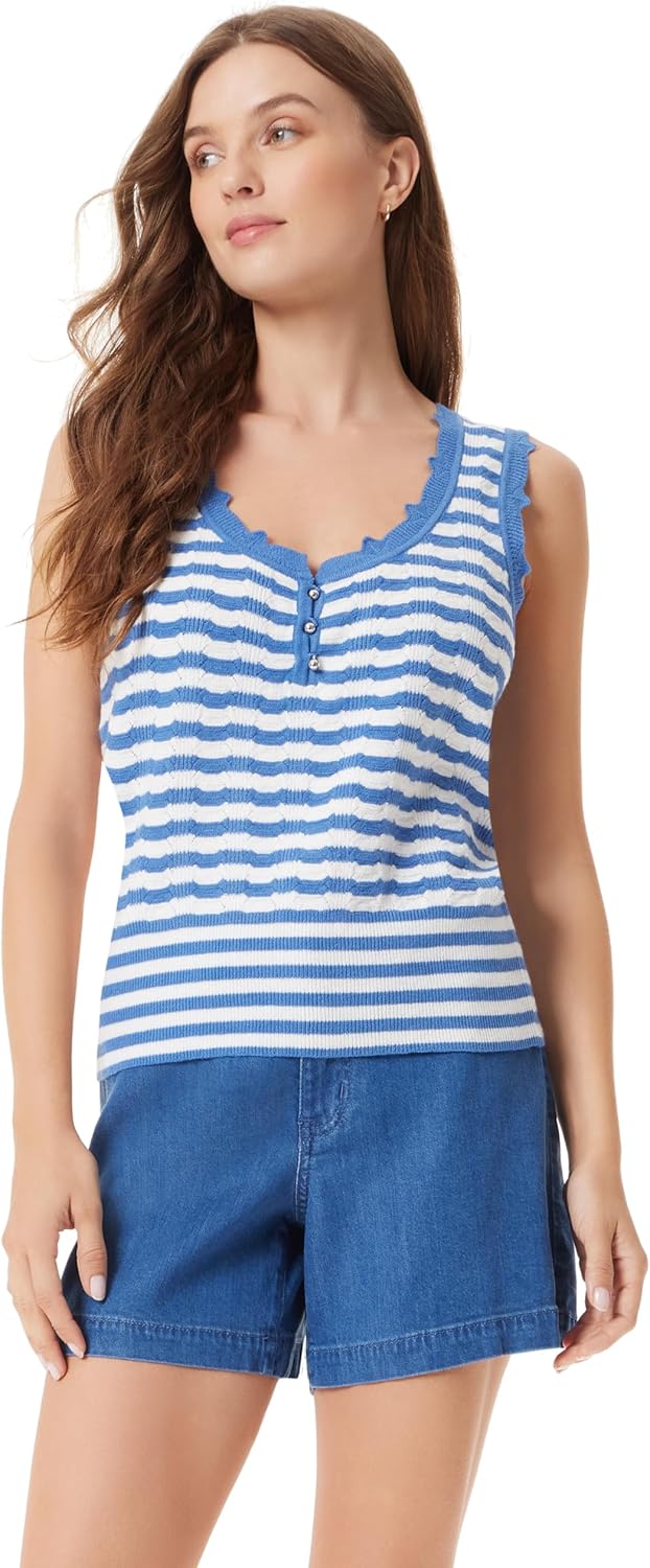 Sam Edelman Womens Mariyah Scallop Tank Top with Rib Waistband Standard