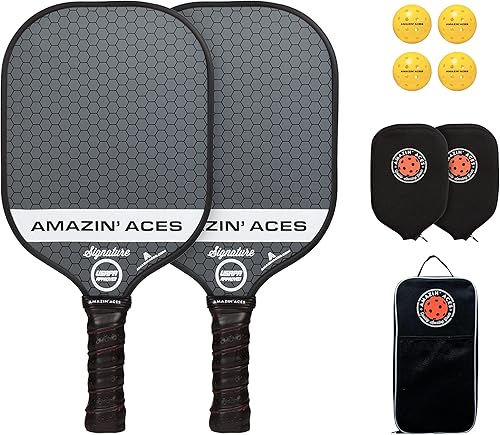 Amazin' Aces Juego de paletas de pickleball de grafito, individuales, 2 o 4 palas, núcleo de polímero de panal con cómodo agarre acolchado,
