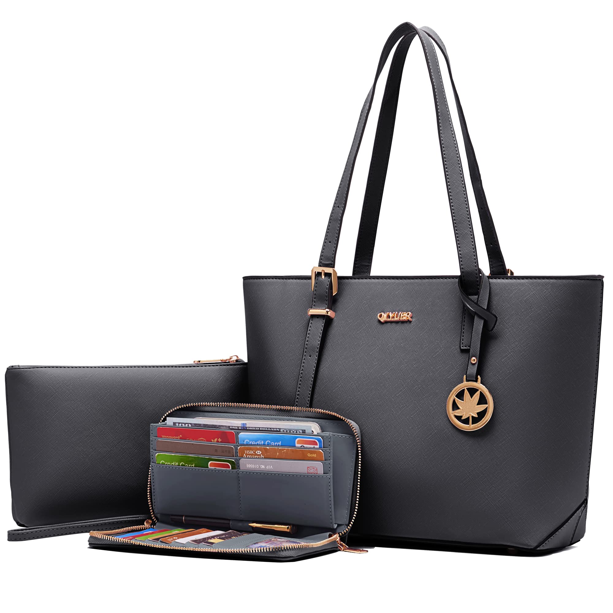 Qiyuer Versatile Daily Purses with RFID Wallet for Women Tote Handbag Set