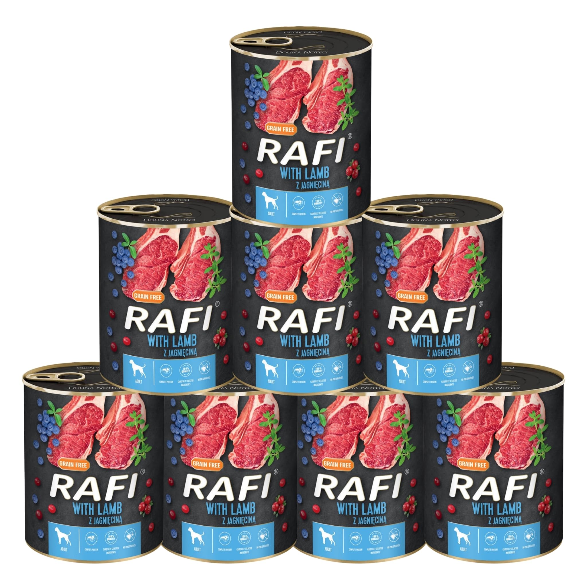 Rafi Complete Wet Dog Food with Lamb for Adult Dogs 8 x 800g Cans