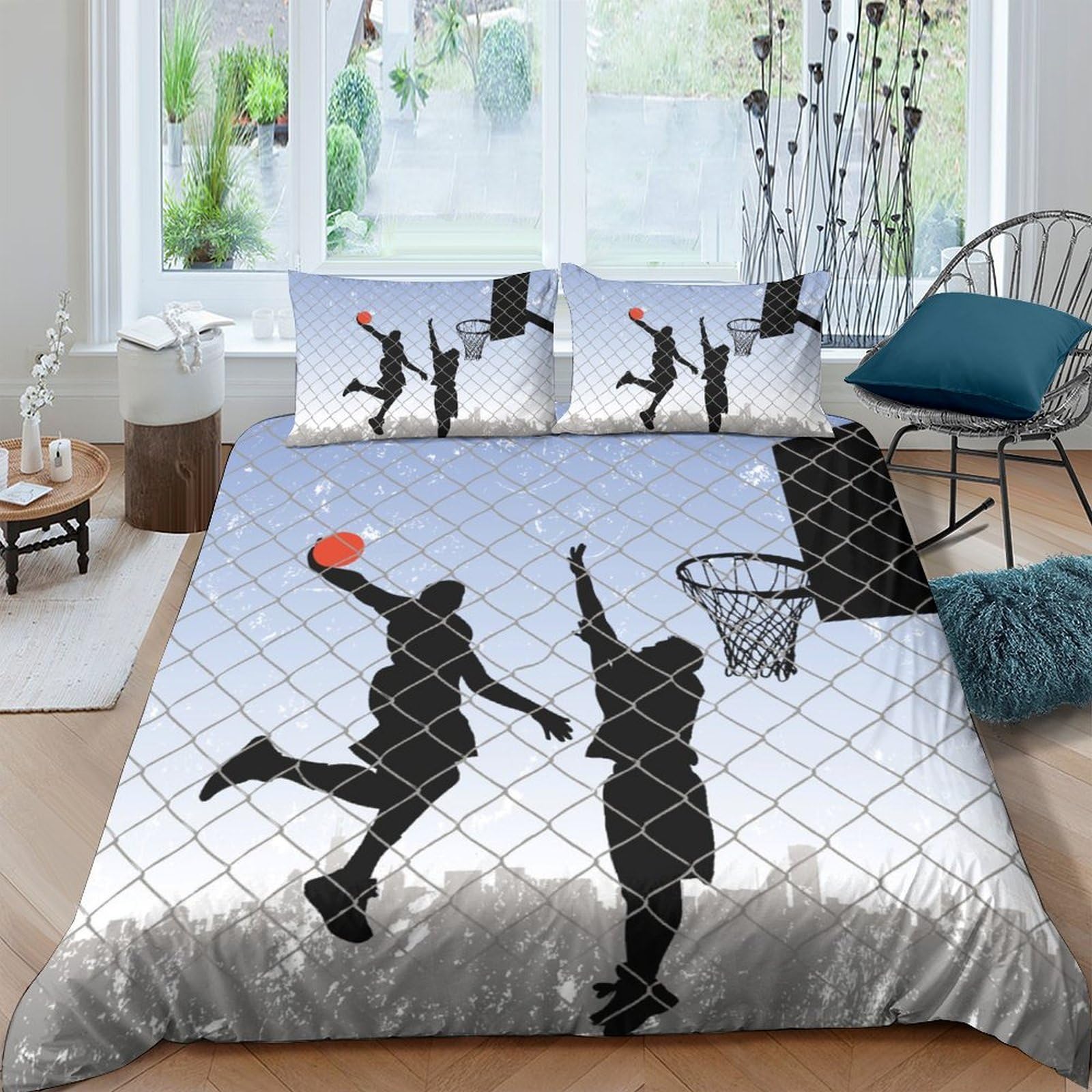 Ctjqhvkz Style-5 3D Printed Basketball Silhouette Fitted Sheet Microfiber Anti-Slip Urban Court Mattress Cover For Bedroom Dorm Decor Single（135X200cm）
