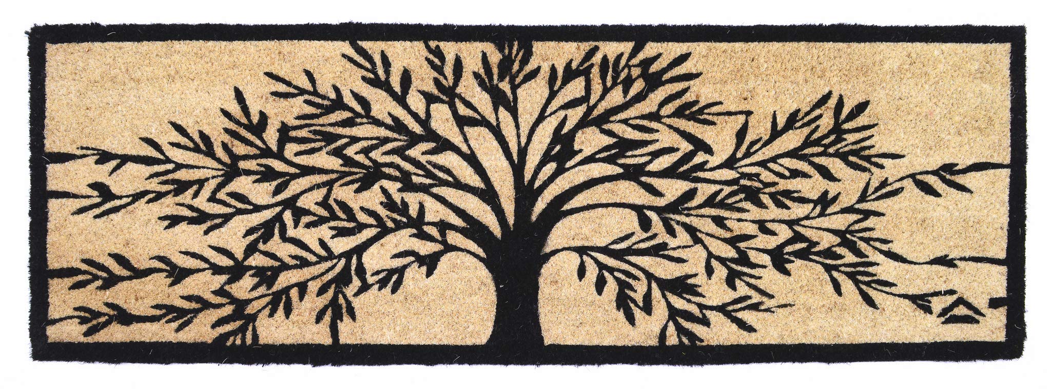 SOGLIA Paillasson en coco naturel rectangulaire 40x120 cm Fond en caoutchouc PVC pour entrée Résistant Lavable Antidérapant (Black Tree)