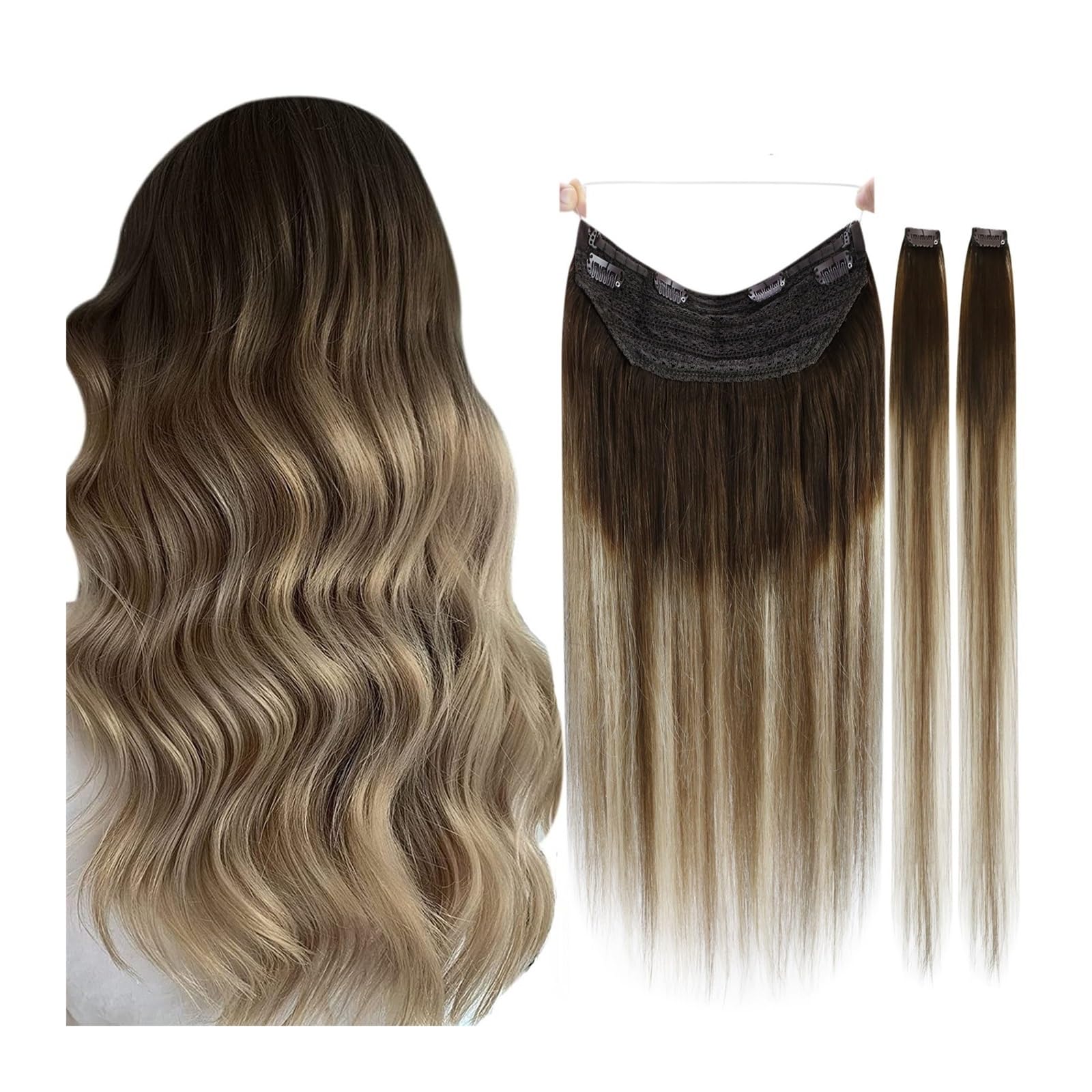 Przedłużanie włosów Clip In Hair Extension Prawdziwe ludzkie włosy miękkie naturalne ręcznie robione dla kobiet, długie proste klipsy na przedłużanie niewidzialne(P16-22,18 cala)