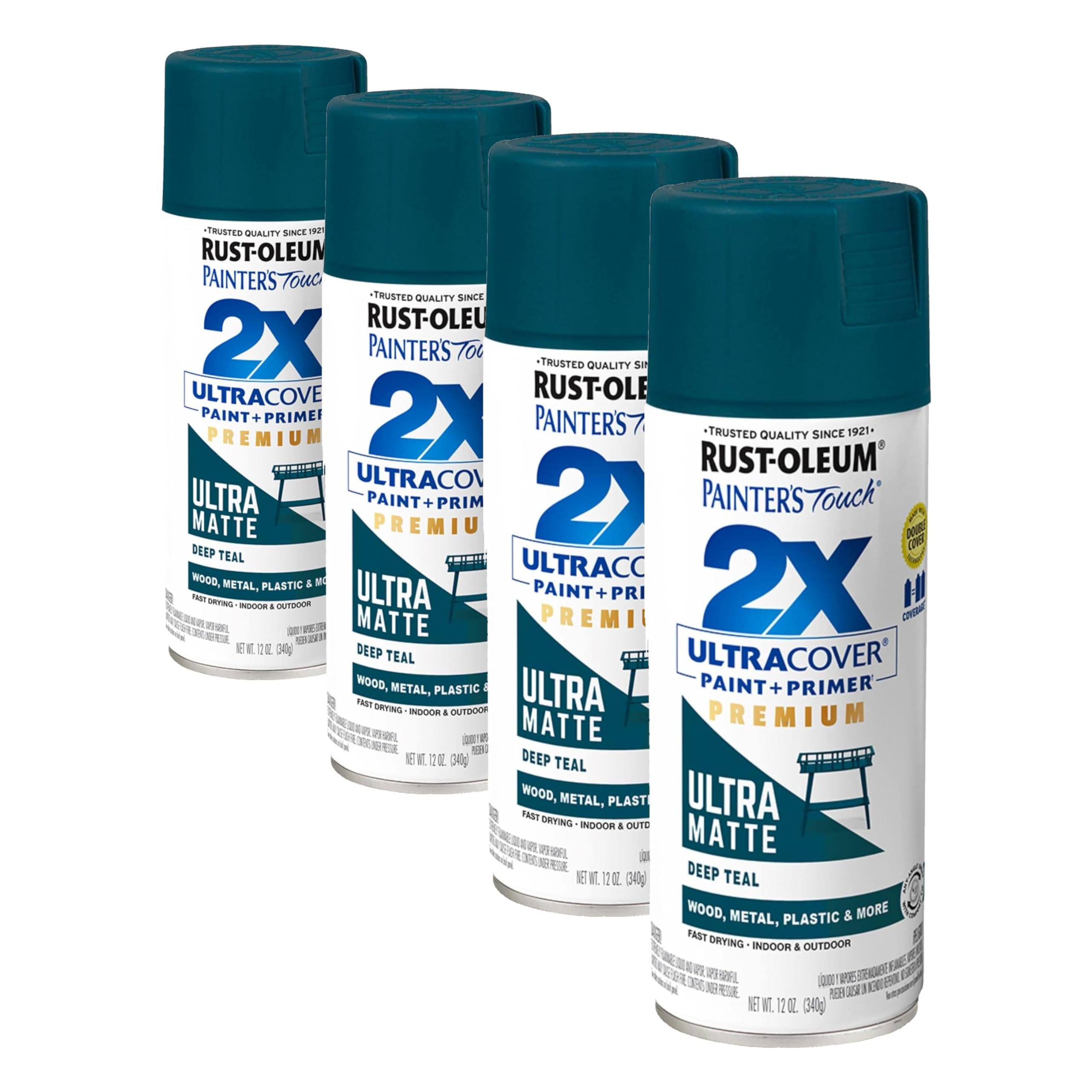 Rust-Oleum 331185 Painter's Touch 2X Ultra Cover Spray Paint, 12 oz, Ultra Matte Deep Teal (Pack of 4)