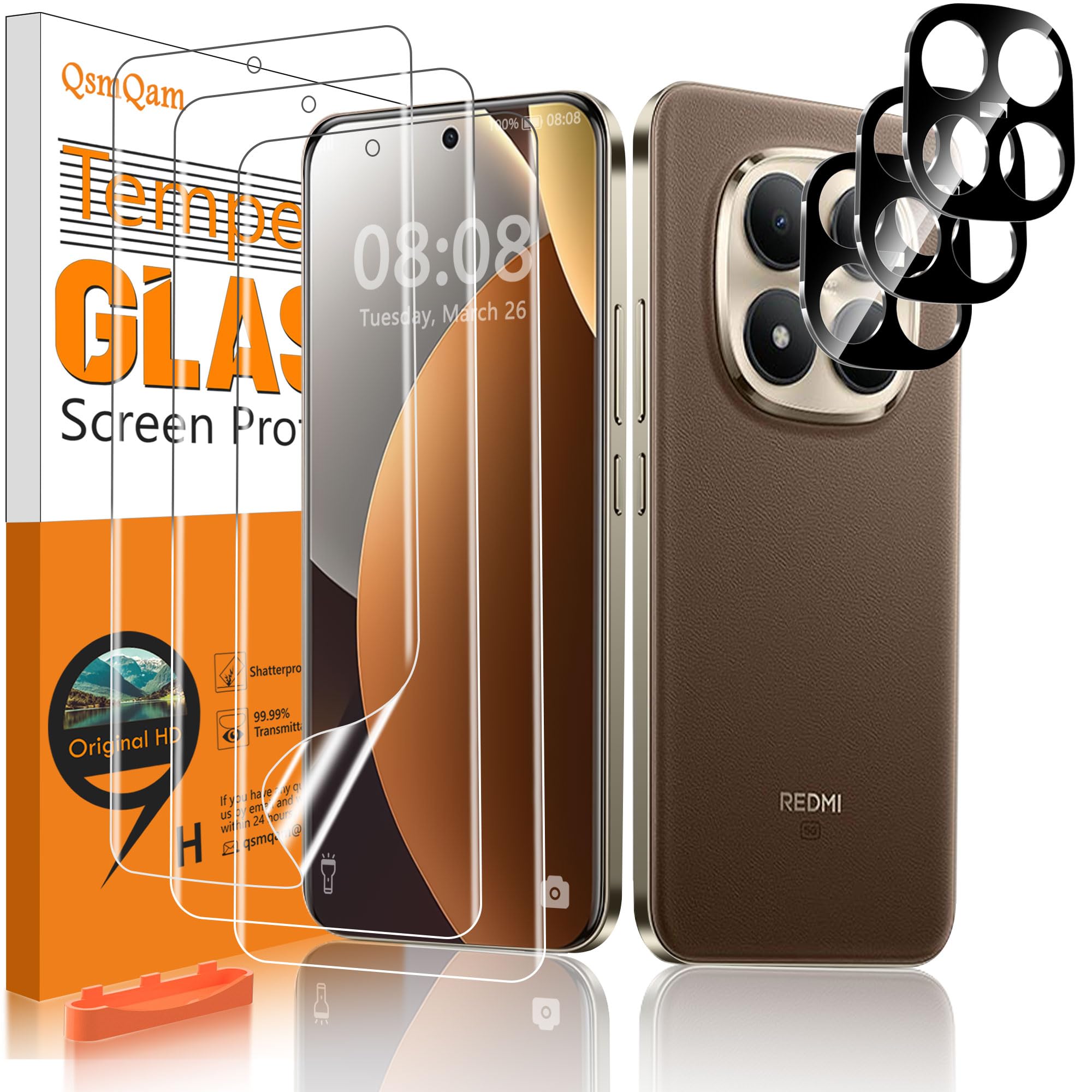 QsmQam 3+3 Pezzi Pellicola Protettiva per Xiaomi Redmi Note 15 Pro+/15 Pro Plus 5G, 3 Pezzi Pellicola Protettiva TPU Flessibile[Non Vetro] e 3 Pezzi Pellicola Fotocamera, HD Trasparente