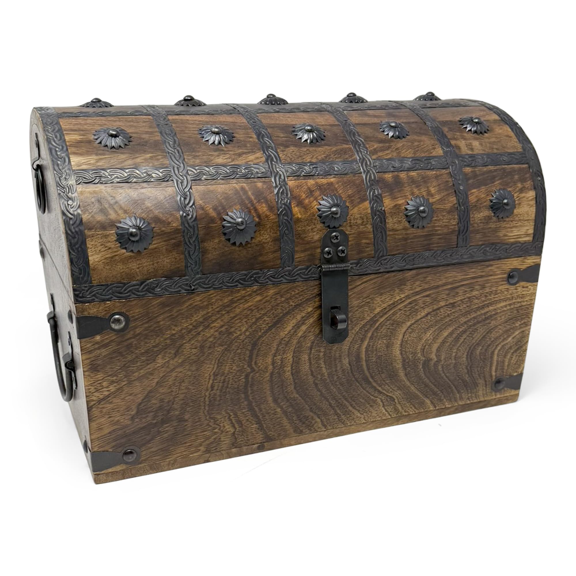 Nautical Cove Treasure Chest Keepsake and Decorative Wood Box (XX-Large 13x8x8.75) - Storage Box, Wooden Box with Hinged Lid, Rustic Storage, Pirate Storage Box, Vintage Wooden Chest