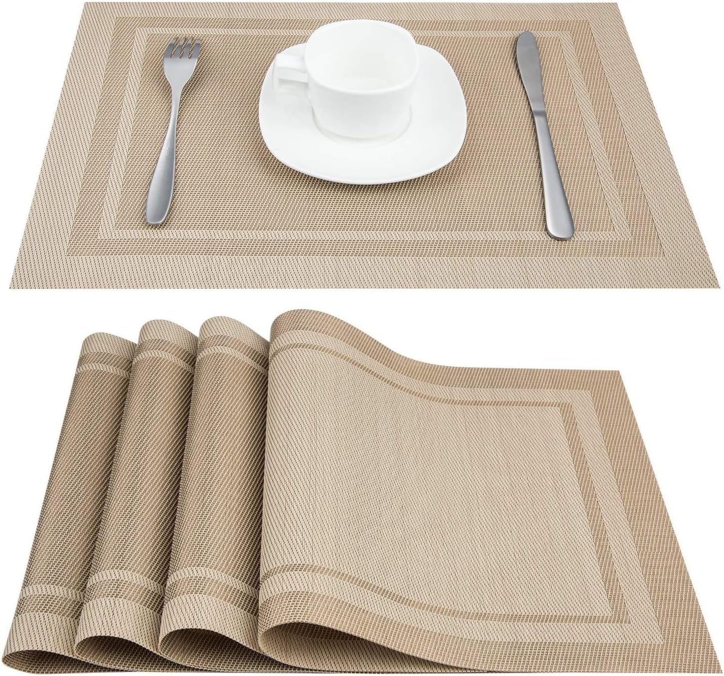 Dzman Placemat, Table Mats, 18L X 12W (Inch) Set of 6 Insulated Washable Non-Slip Table Mats for Dining Tables and Kitchens (Beige-6 set)