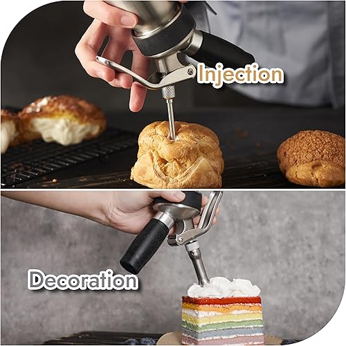 Miniatura 2 de CURTA Dispensador profesional de crema batida, juego de batidor de crema de acero inoxidable de grado alimenticio con 4 puntas de inyector, 3 puntas